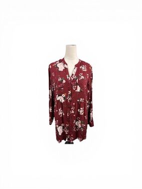 torrid Burgundy Floral Split-Neck Top size 1-1X/14-16